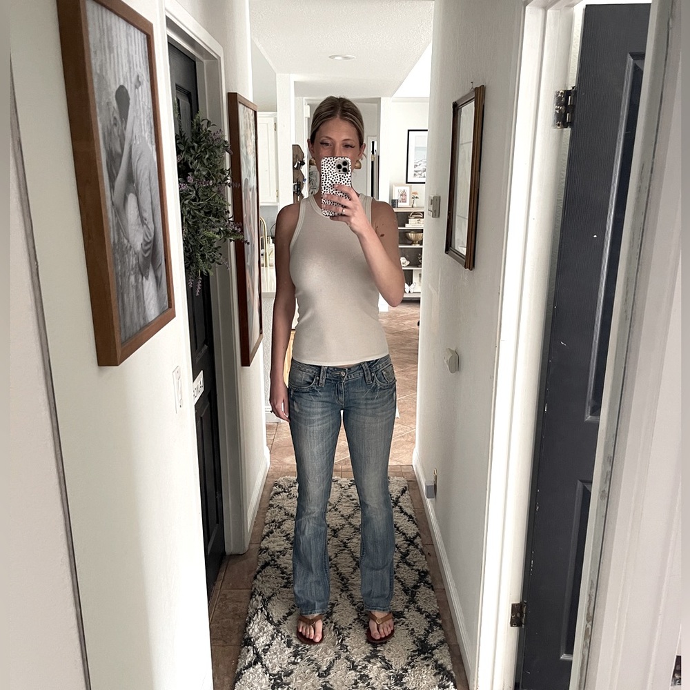 Rock Revival Christina Bootcut Low Rise Mid Wash Denim Jeans w/ Detailed Pockets